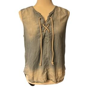 Anthropologie Cloth & Stone Sleeveless Chambray Tie Front Denim Top Size Medium